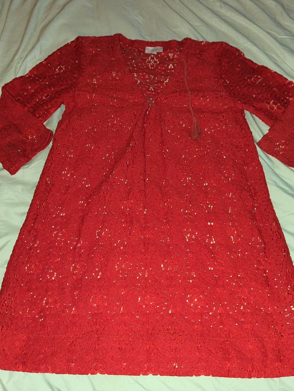 Marabelle Xs Red Lace Split-Neck Women’s Dress